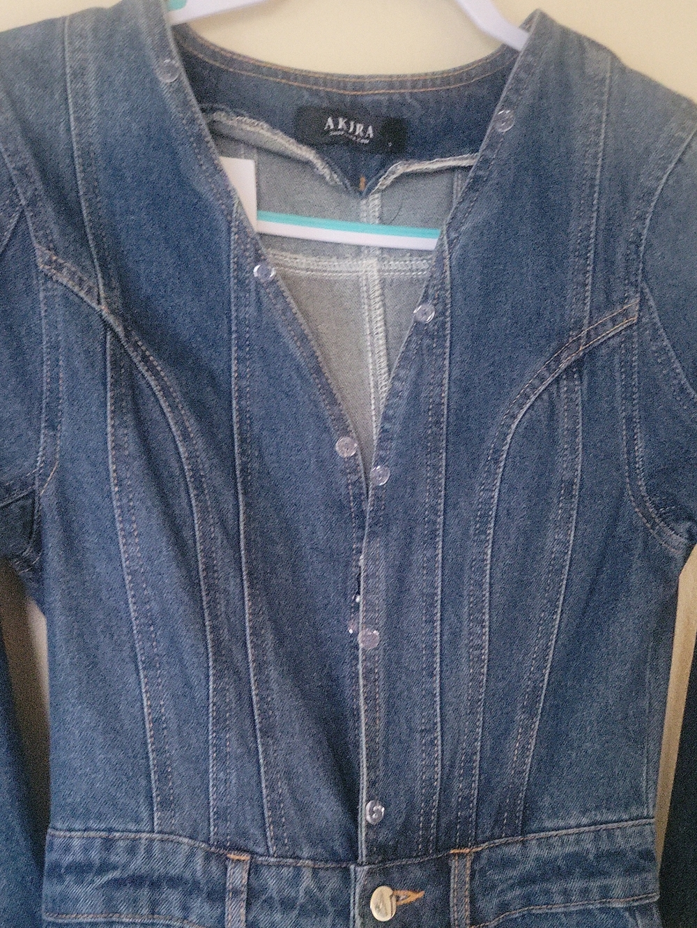 AKIRA Denim Wide-Leg Jumpsuit with Fur Trim - Dark Blue - Picture 2 of 12